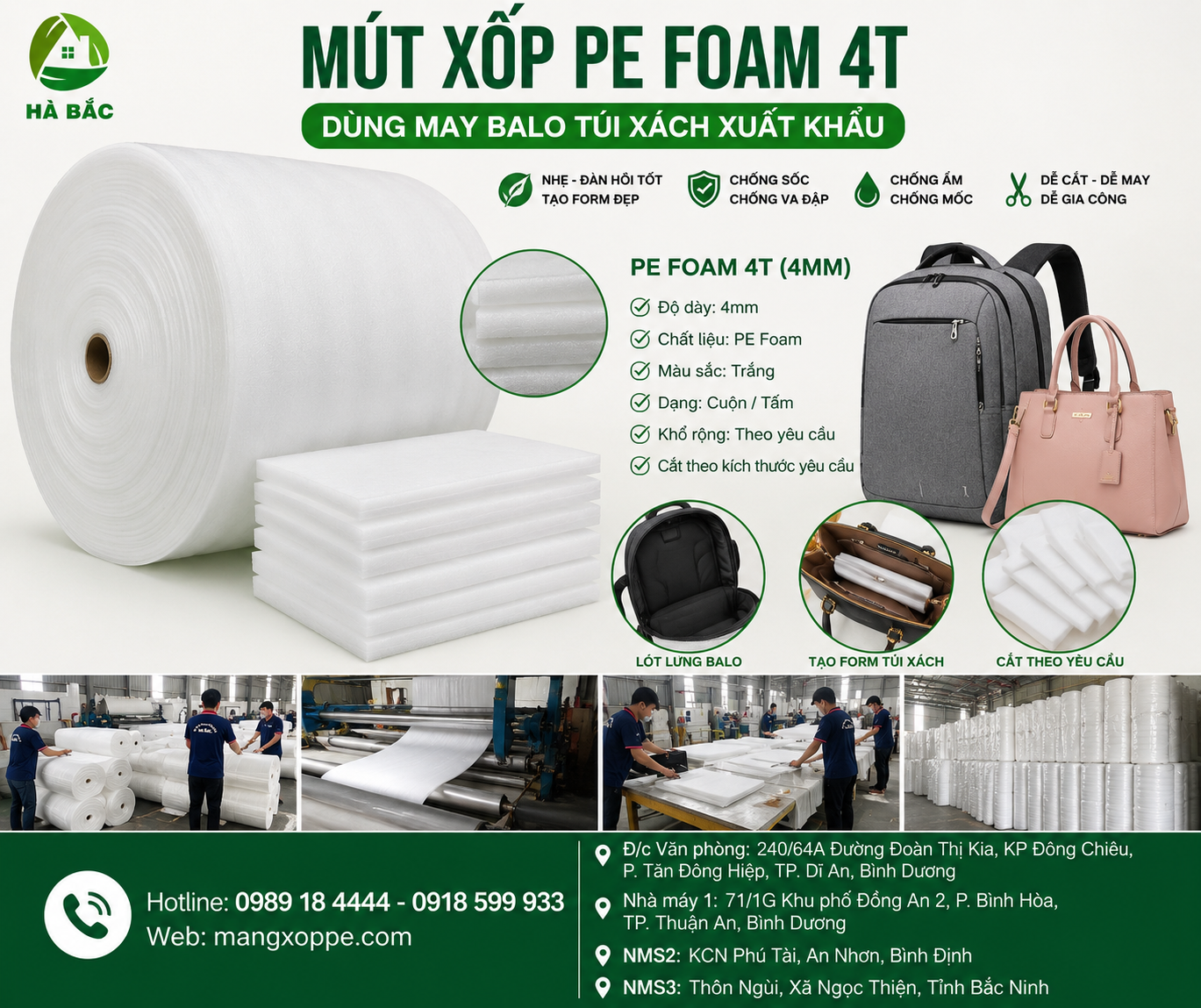 Mút xốp pe foam 4T may balo túi xách giá rẻ, công ty sản xuất mút xốp pe foam 4T may balo túi xách giá rẻ tại Long An, Tây Ninh - Ảnh 3